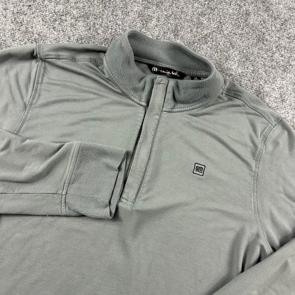Travis Mathew 1/4 Zip Pullover Mens M Gray GM Logo Rayon Blend Golf Sweatshirt